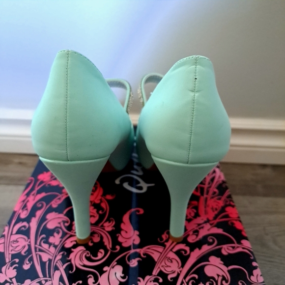 Qupid | menthol nubuck pu~ mint green high heel with rhinestone strap - Picture 5 of 9